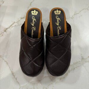 Vintage Y2K Juicy Couture Brown Leather Quilted Wooden Clogs Size 8